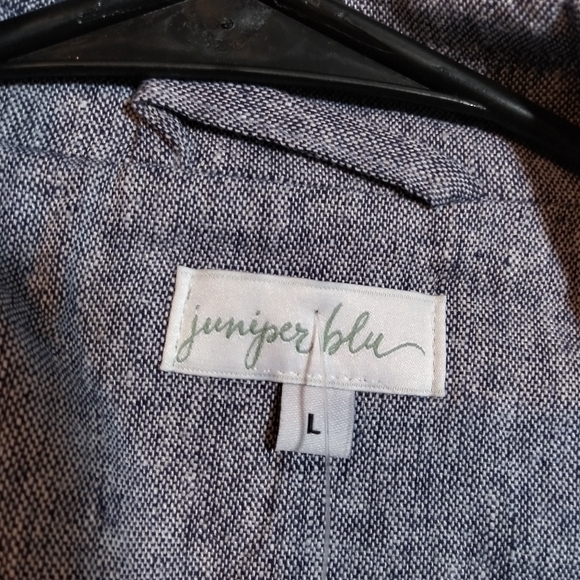Juniper Blu Linen 2 Button Blue Blazer Jacket Pockets Sophisticated Size L - Picture 6 of 10